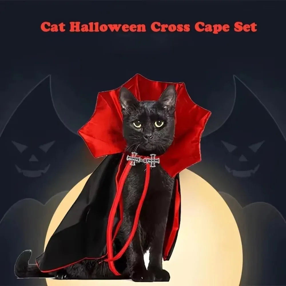 Cat Halloween Vampire Cape Costume - Cute Pet Cloak for Cats, Festival Dress-Up Clothes