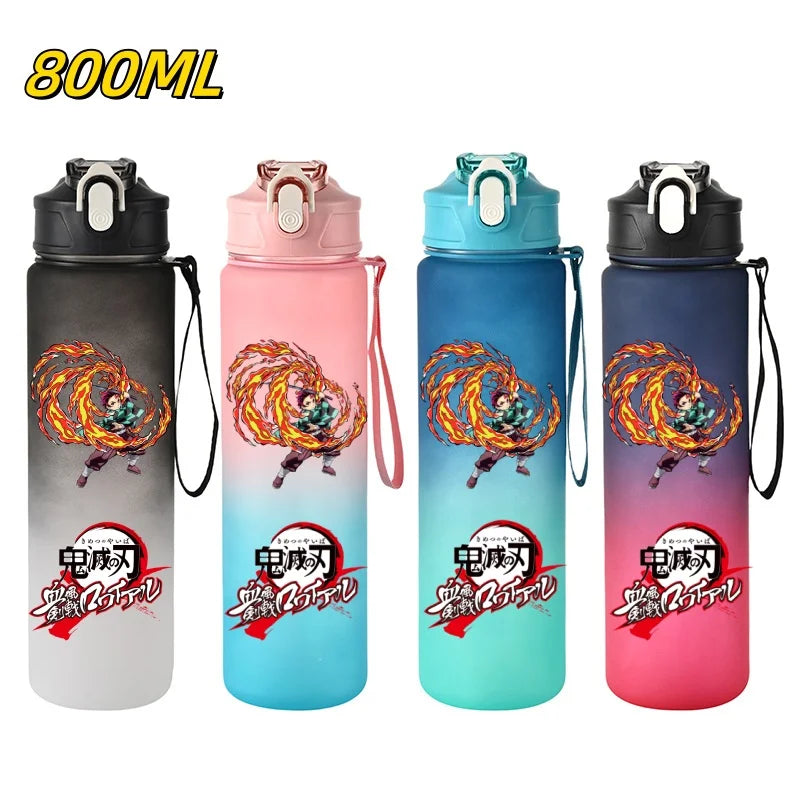 800ml Demon Slayer Water Bottle with Straw, Tanjiro Nezuko Anime Sports Cup