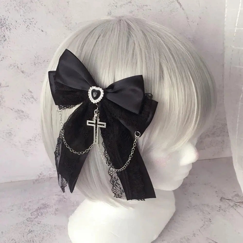 Gothic Lolita Lace Bow Hair Clips – Y2K Cute Ponytail Hairpins & Ita Bag Decoration for Girls