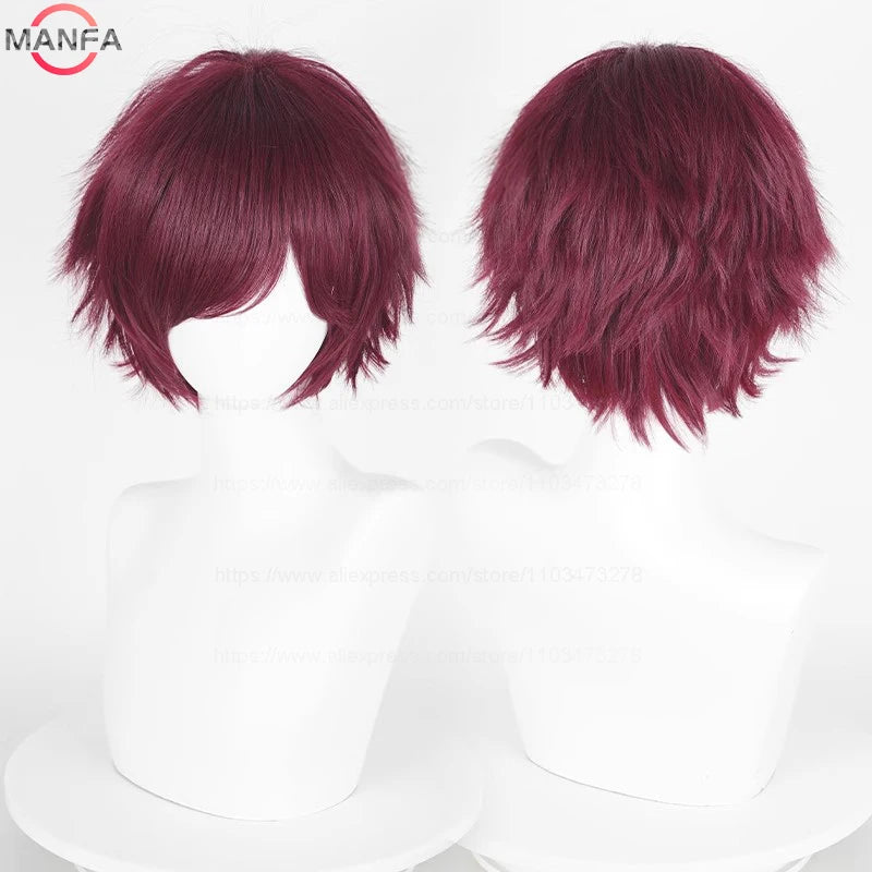 Short Straight Anime Cosplay Wig – 30cm Heat Resistant Synthetic Hair in Solid & Mixed Colors for Men and Women