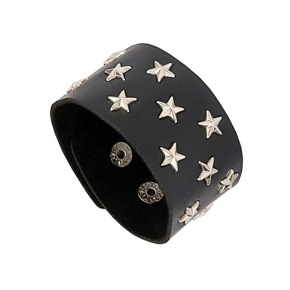 Punk Dark PU Leather Layered Wrap Bracelet for Women and Men – Gothic Chain Hip Hop Rock Jewelry