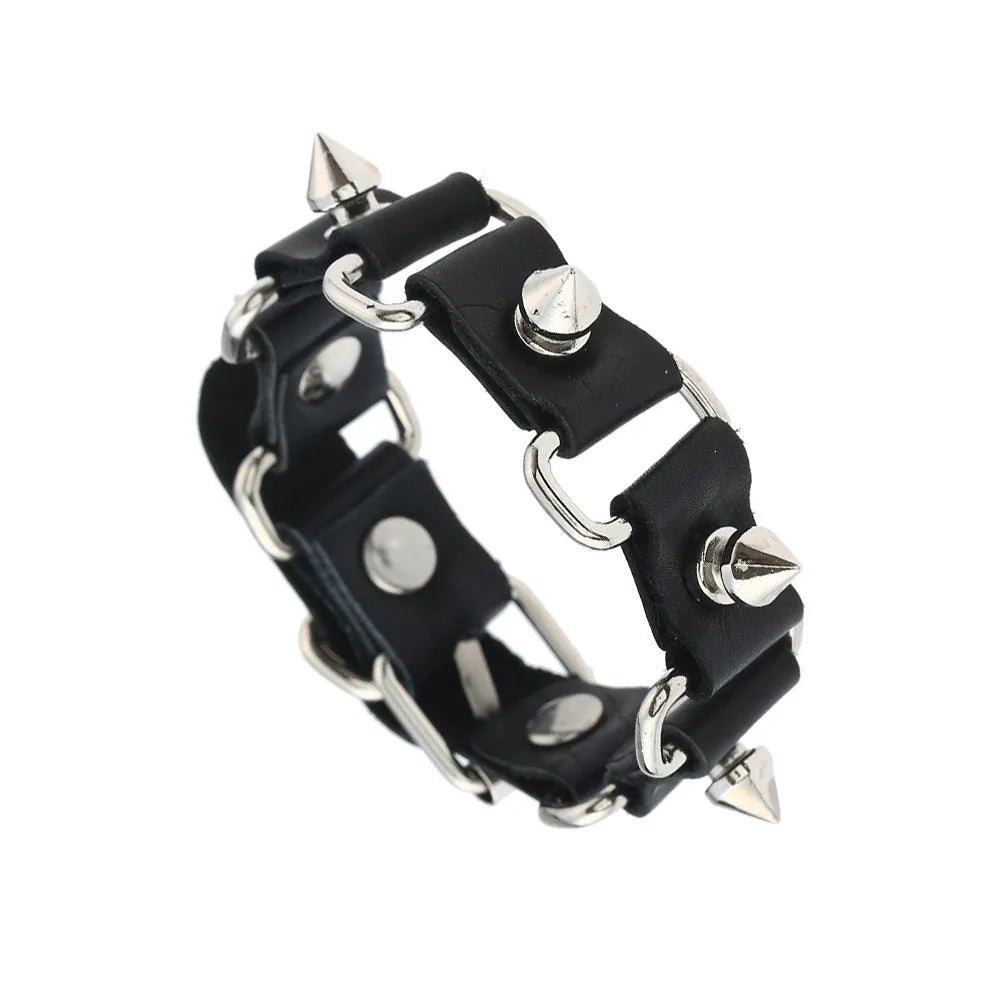Punk Dark PU Leather Layered Wrap Bracelet for Women and Men – Gothic Chain Hip Hop Rock Jewelry