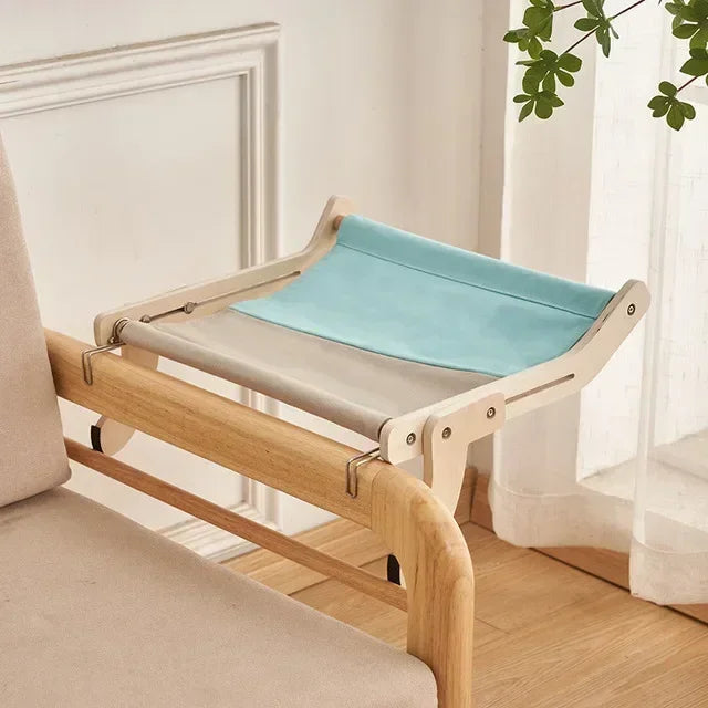 Wooden Cat Hammock Hanging Bed – Washable Cotton Canvas Cat Nest Bed with Plywood Frame