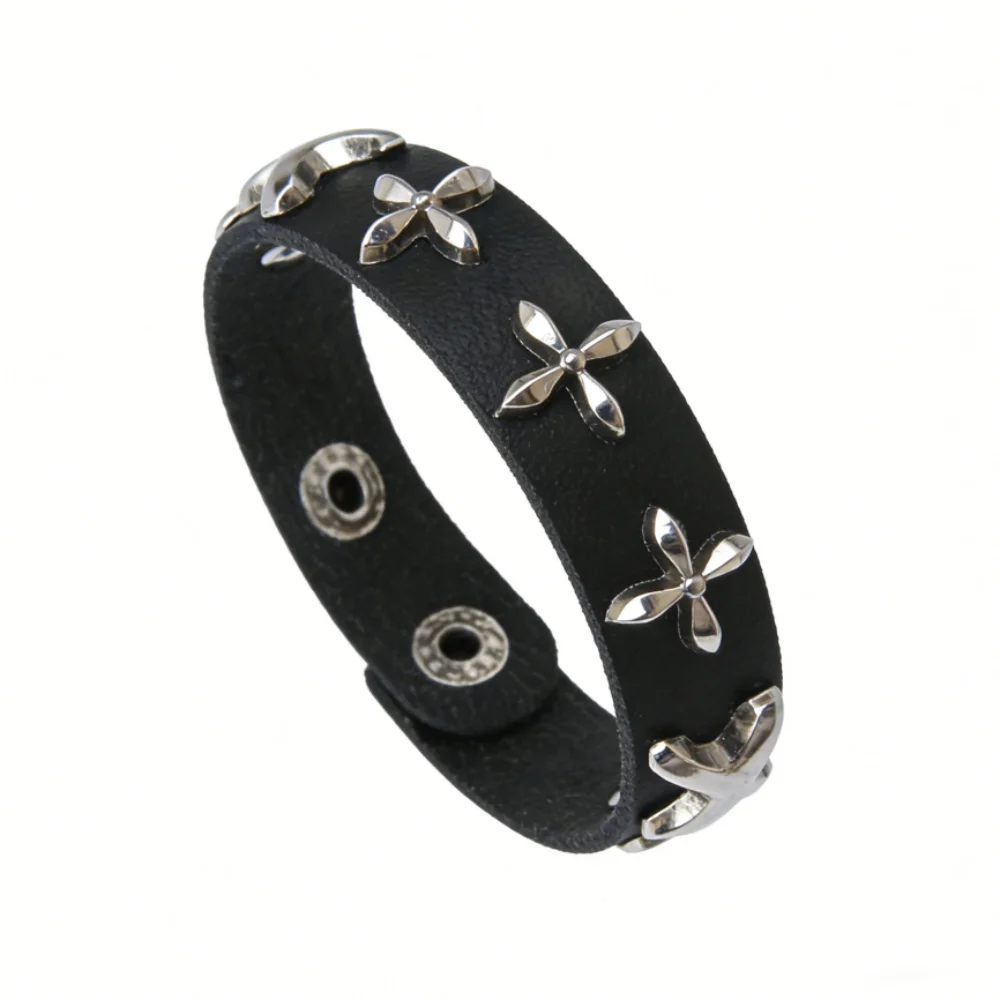 Punk Dark PU Leather Layered Wrap Bracelet for Women and Men – Gothic Chain Hip Hop Rock Jewelry