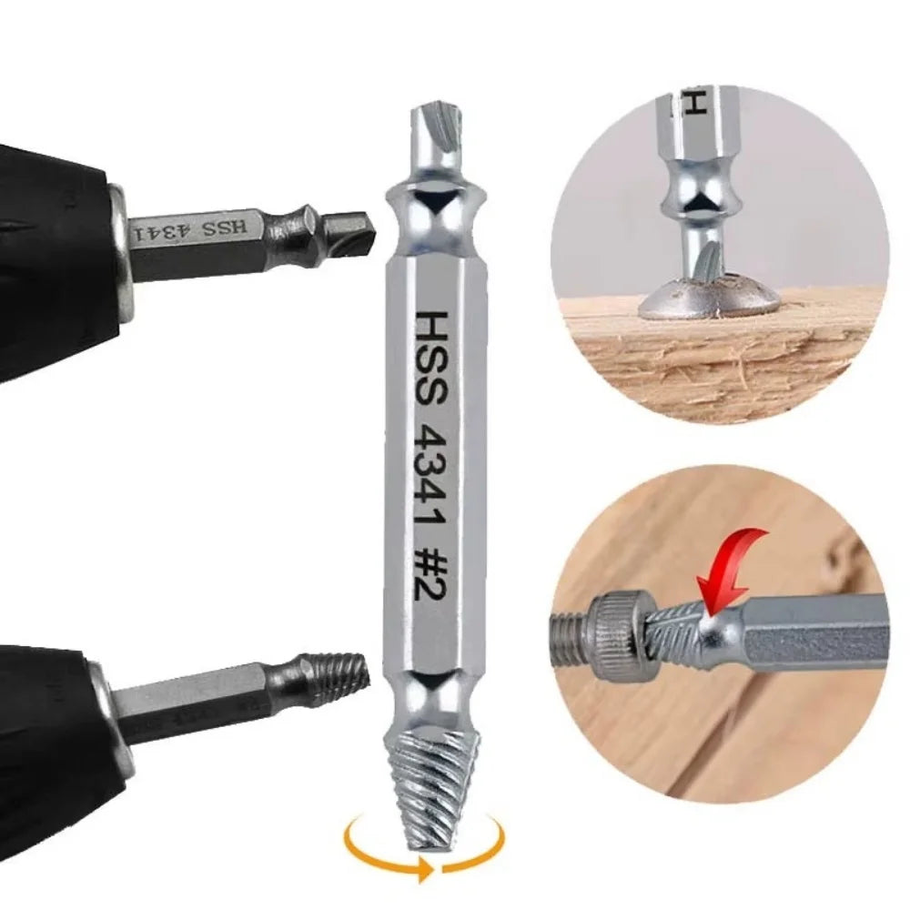 Screw Extractor Set, 6pc Double Headed HSS Broken Bolt Remover Kit