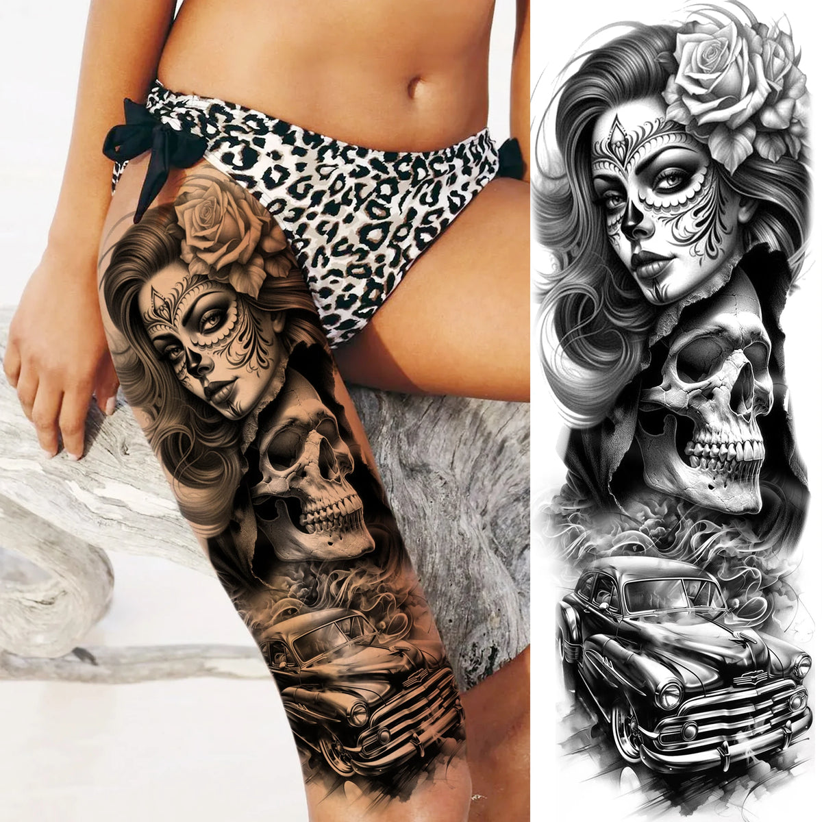 Full Arm Temporary Tattoo Sleeve, Waterproof Realistic Fake Tattoos for Men and Women
