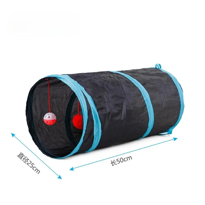 Collapsible Cat Tunnel Toy – Blue & Black Pop-Up Play Tube and Hideaway for Indoor Kittens