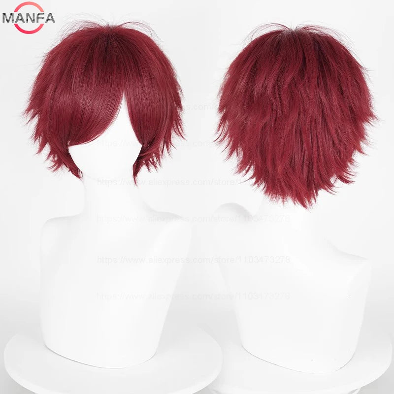 Short Straight Anime Cosplay Wig – 30cm Heat Resistant Synthetic Hair in Solid & Mixed Colors for Men and Women