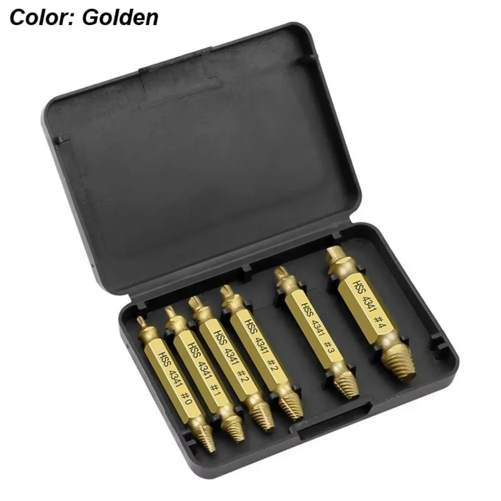 Screw Extractor Set, 6pc Double Headed HSS Broken Bolt Remover Kit