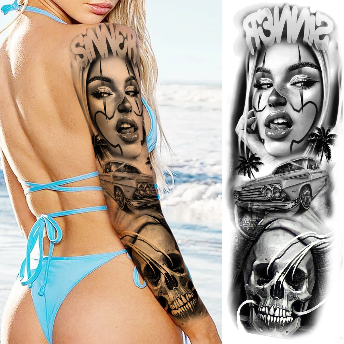 Full Arm Temporary Tattoo Sleeve, Waterproof Realistic Fake Tattoos for Men and Women