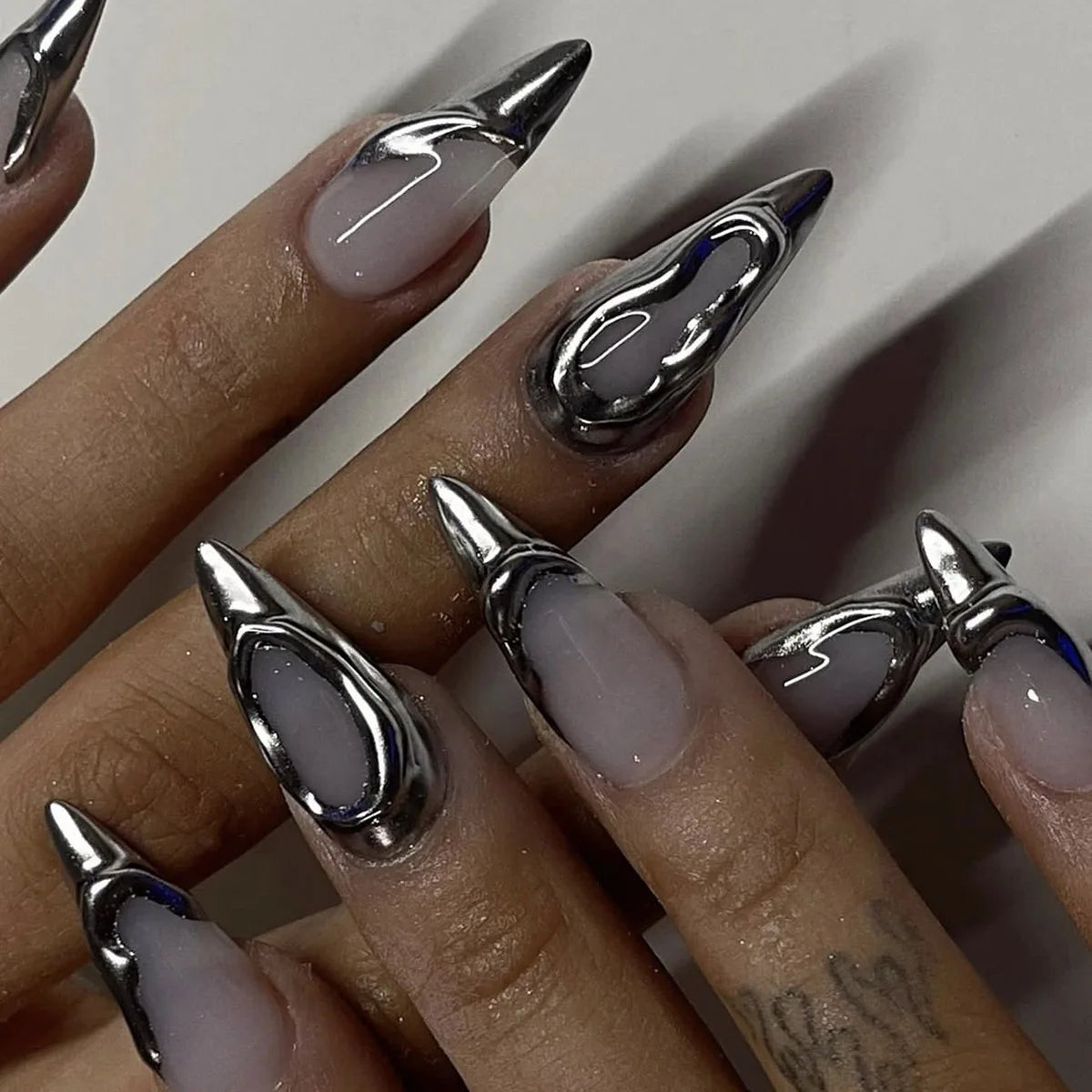 24Pcs Black Y2K Press On Nails, Diamond Butterfly Halloween Long Almond Tips