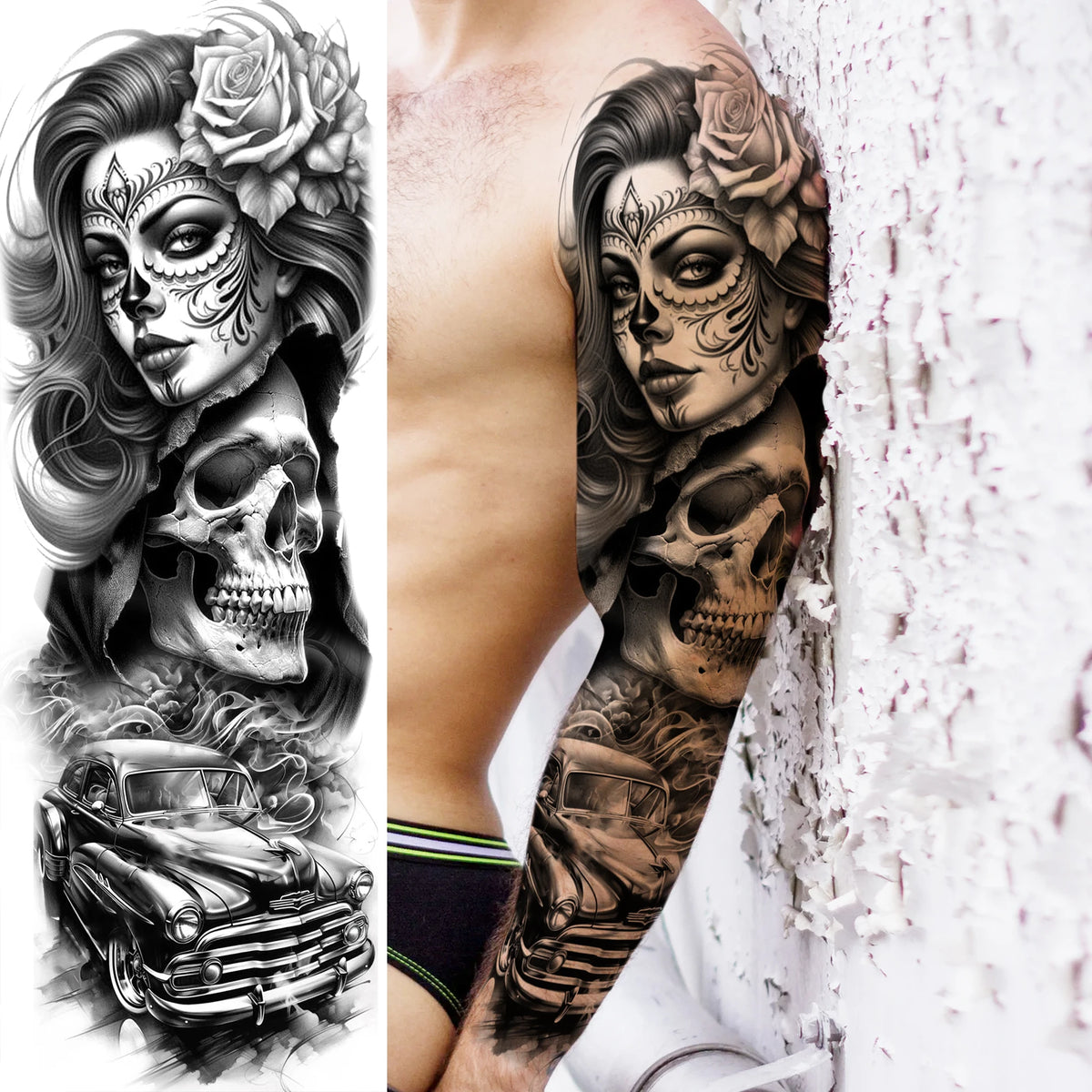 Full Arm Temporary Tattoo Sleeve, Waterproof Realistic Fake Tattoos for Men and Women