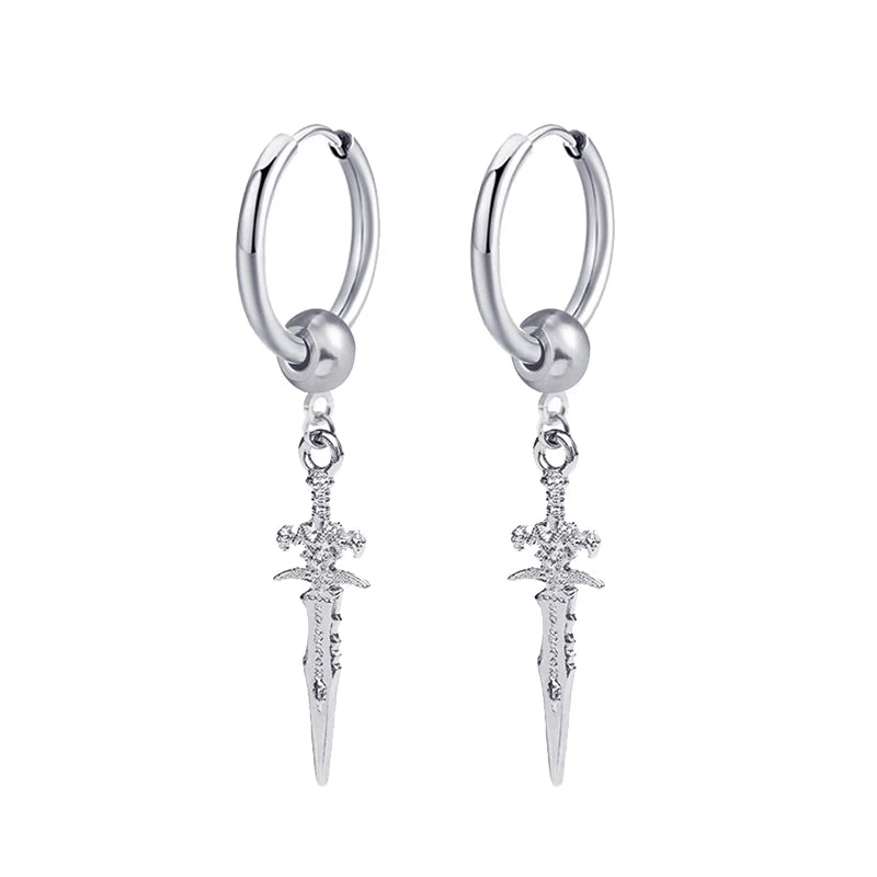 Punk Gothic Stainless Steel Drop Earrings Studs for Women Men - Hip Hop Rock Ear Jewelry