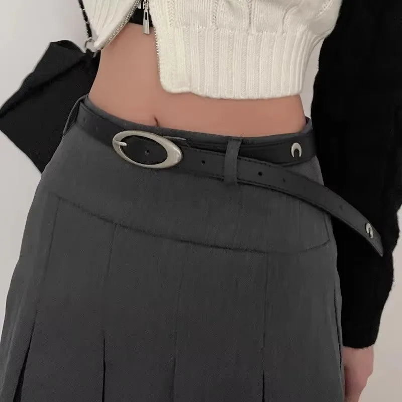 Gothic Moon Star Crescent Buckle Belt Y2K Punk PU Leather Waistband Women Men