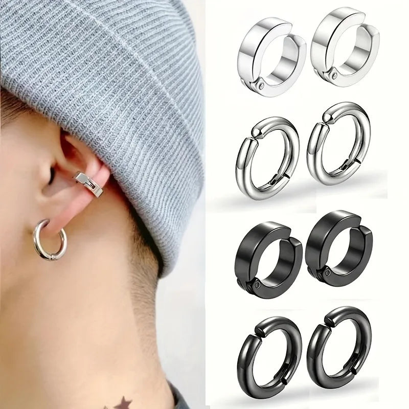 Punk 8-Piece Stainless Steel Ear Cuff Set - No Piercing Needed, Trendy Jewelry