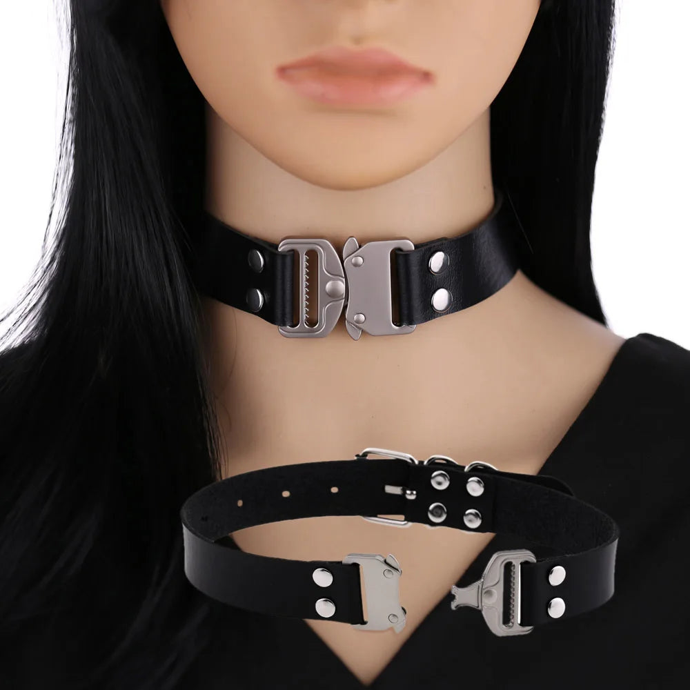 Gothic Harajuku Buckle Choker Necklace - PU Leather Eye-Splice Collar for Anime Cosplay Jewelry
