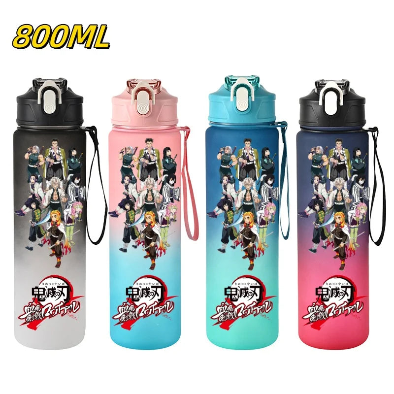 800ml Demon Slayer Water Bottle with Straw, Tanjiro Nezuko Anime Sports Cup