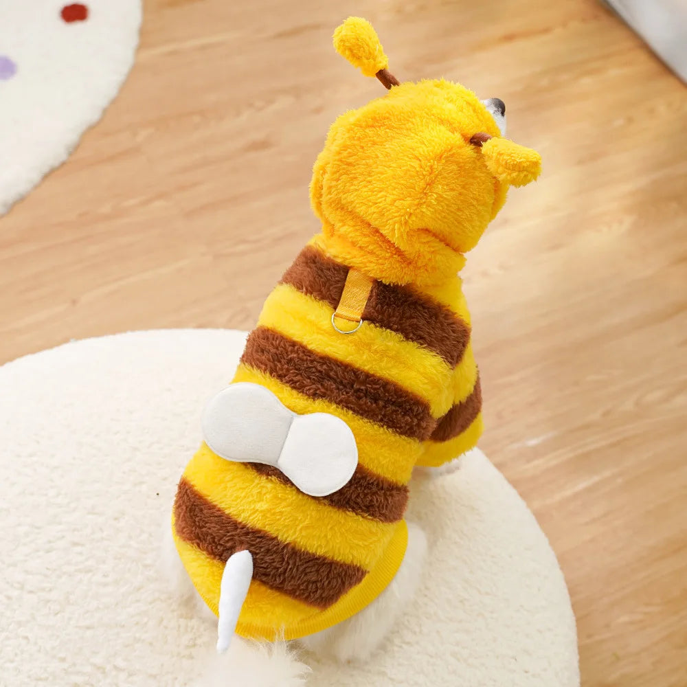 Dinosaur Bee Pet Jumpsuit for Cats & Small Dogs – Plush 4-Leg Winter Costume