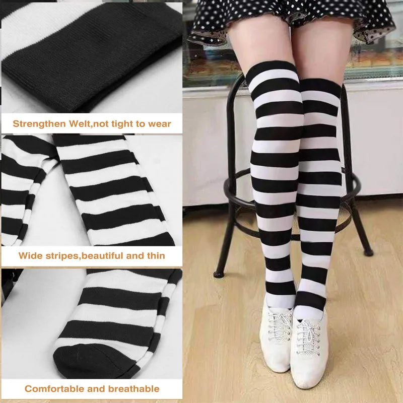 Y2K Striped Over-Knee Socks - Lolita JK Thigh High Stockings for Women