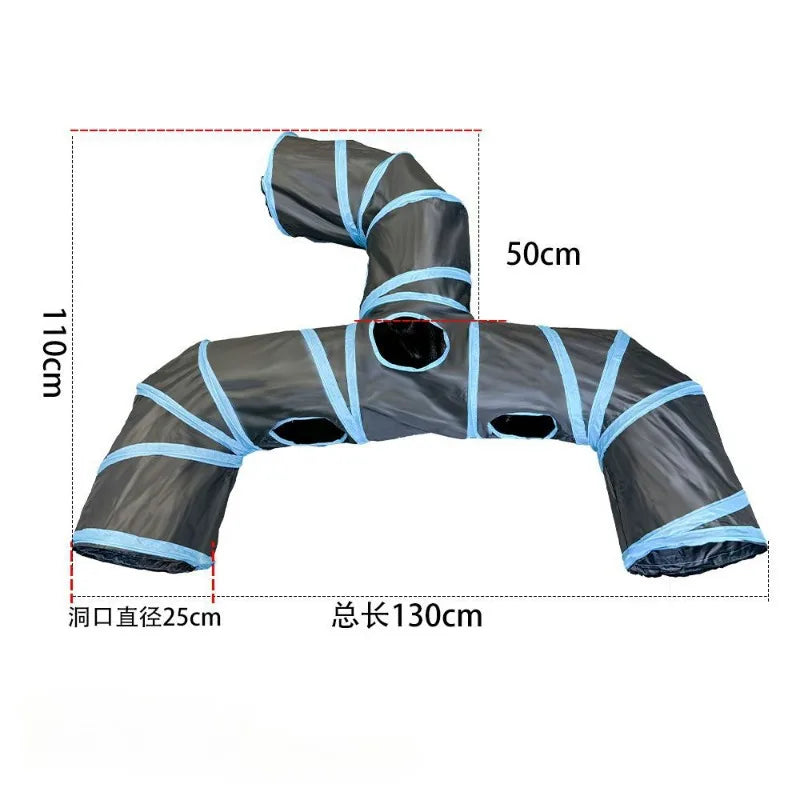 Collapsible Cat Tunnel Toy – Blue & Black Pop-Up Play Tube and Hideaway for Indoor Kittens