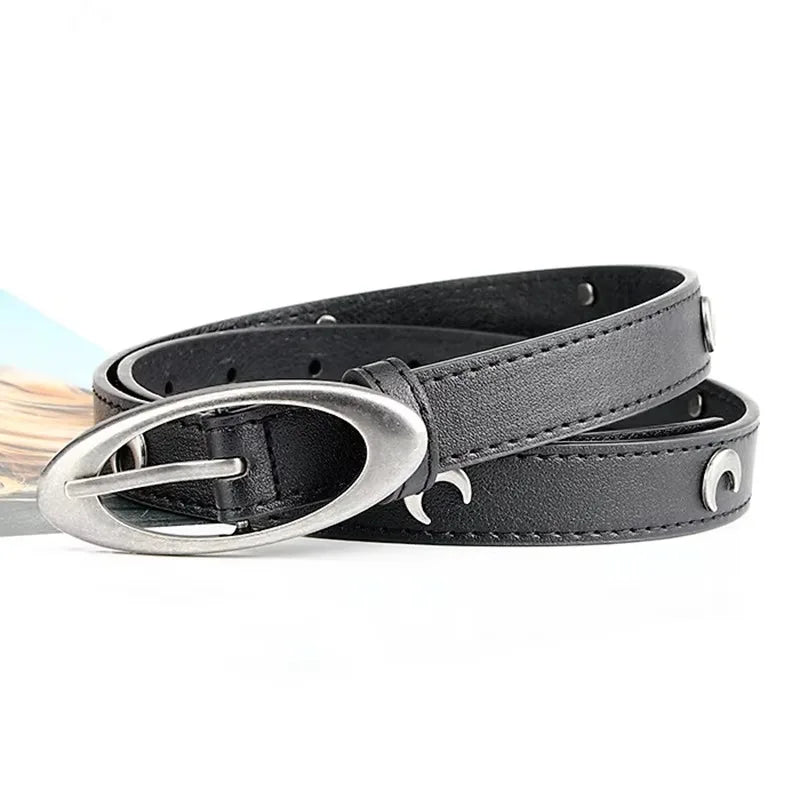 Gothic Moon Star Crescent Buckle Belt Y2K Punk PU Leather Waistband Women Men