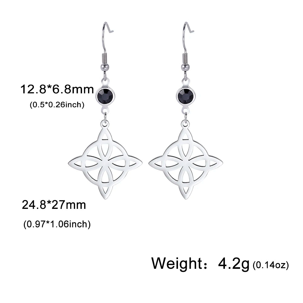 Goth Moon Phase Pentagram Earrings - Stainless Steel Witchy Dangle Jewelry