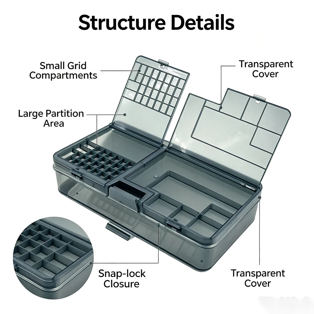 Plastic Storage Box Organizer, Grid Compartment Case for Screws, Hardware & Parts