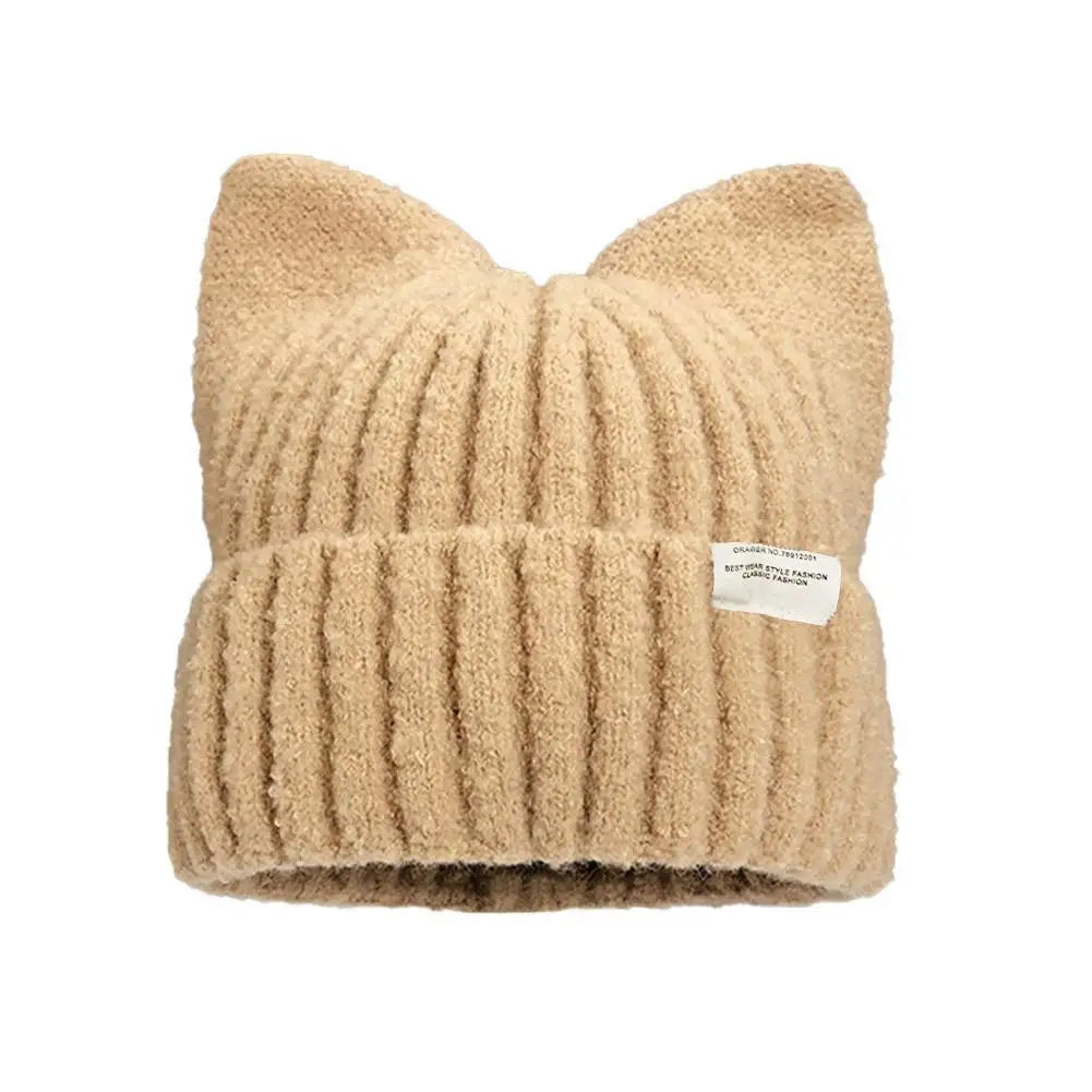 Cat Ear Knit Beanie Winter Hat - Warm Windproof Thick Cap for Women and Girls