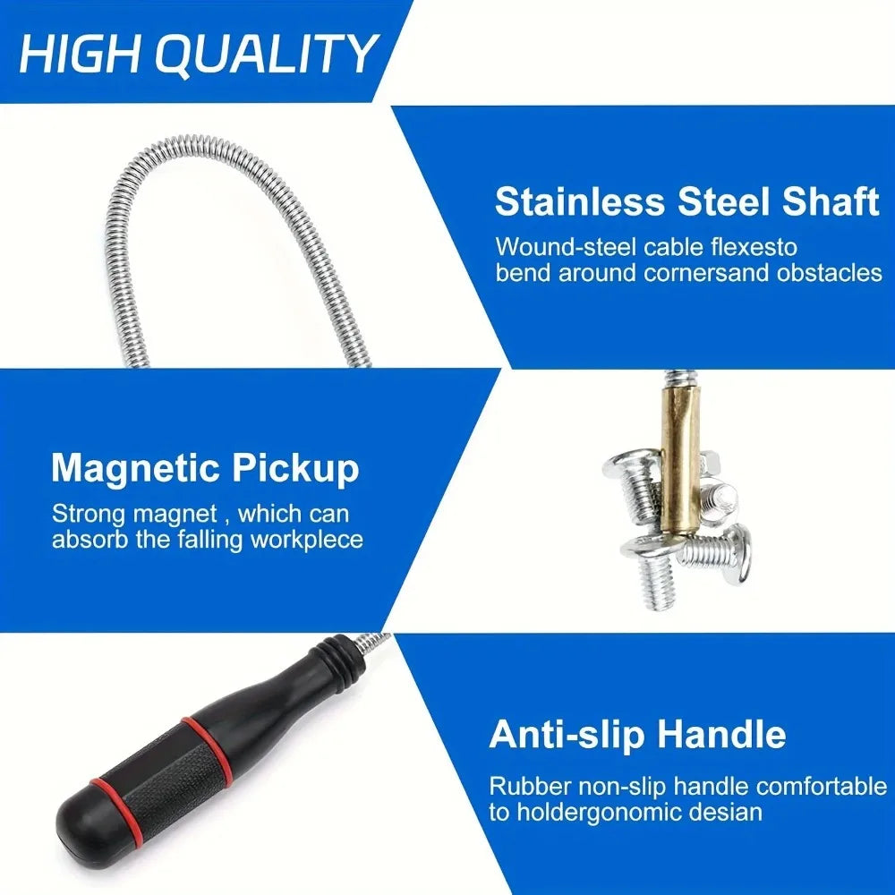 Flexible Magnetic Pickup Tool - Bendable Magnet Rod for Auto Repair & Sink Drain