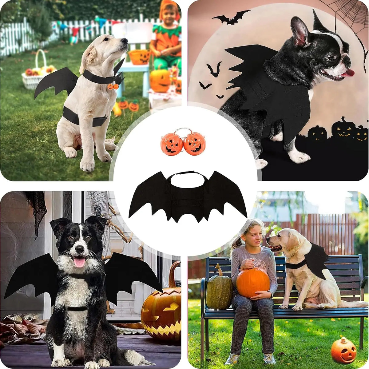 Halloween Pet Bat Wings Costume - Cat Dog Outfit with Pumpkin Bells