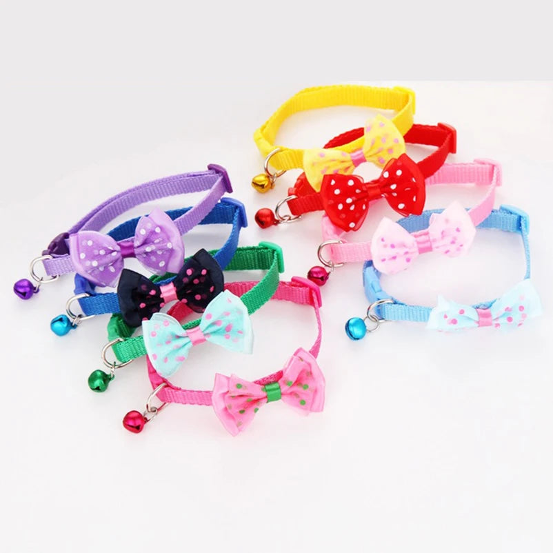 Cute Bow Dog and Cat Collar Set with Bell - Soft Comfortable Pet Accessory