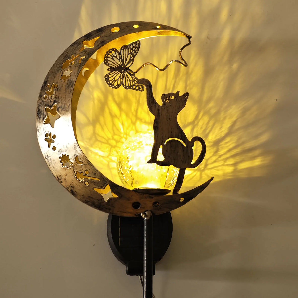 Cat Moon Solar Garden Lamp – Outdoor Iron Decorative Light with Auto Sensor