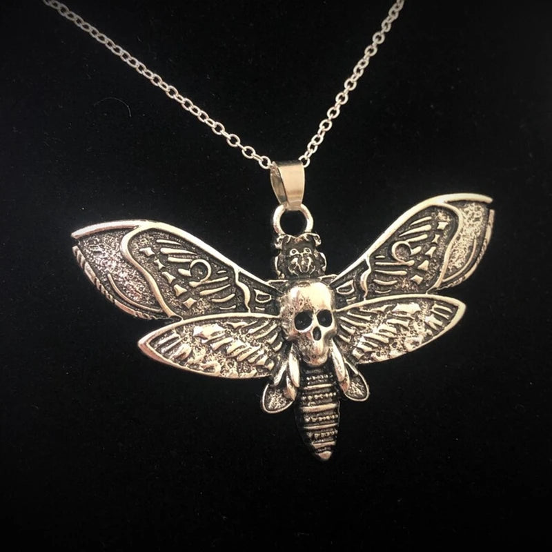 Death Moth Skull Necklace Gothic Butterfly Pendant 18 Inch Silver Chain Emo Goth