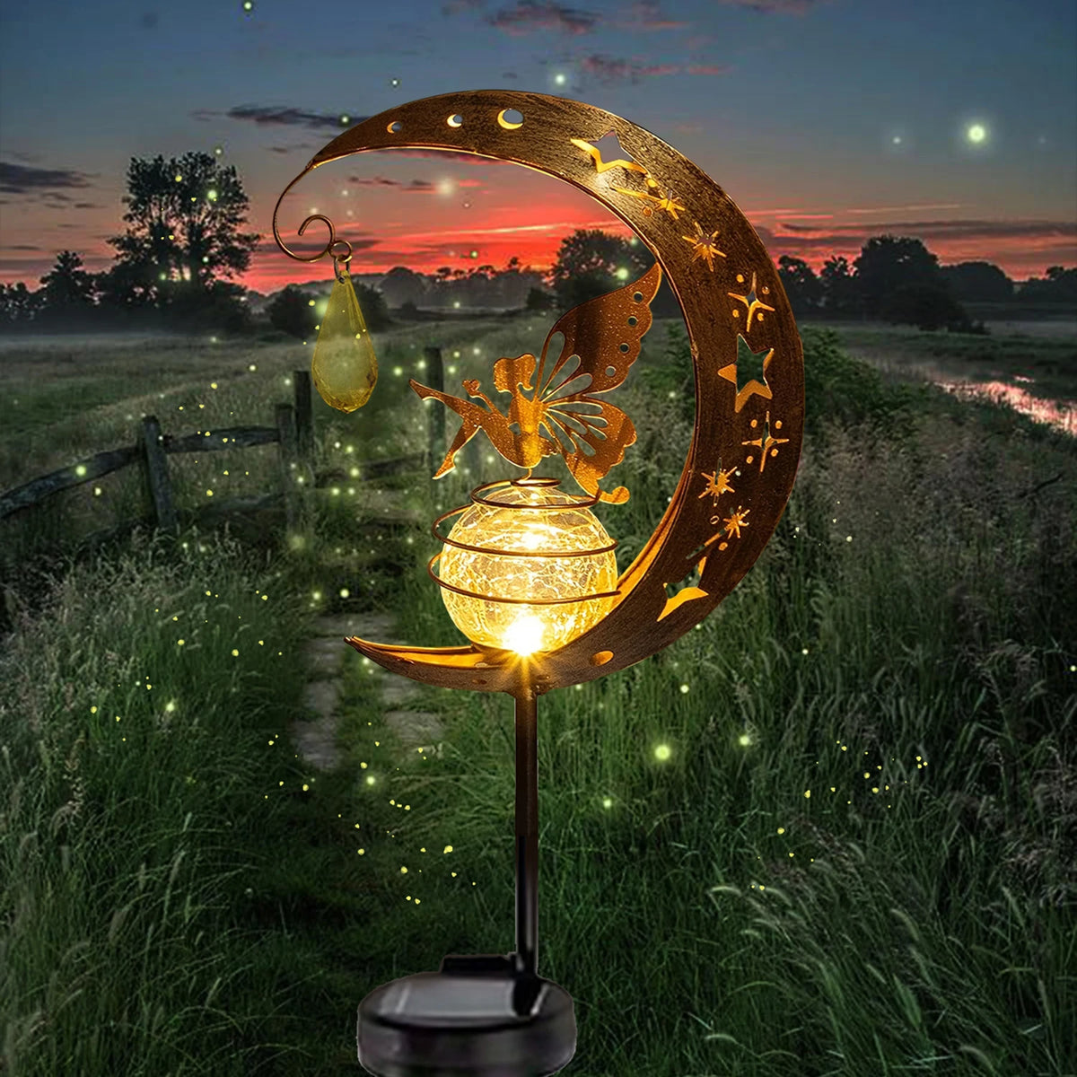 Cat Moon Solar Garden Lamp – Outdoor Iron Decorative Light with Auto Sensor