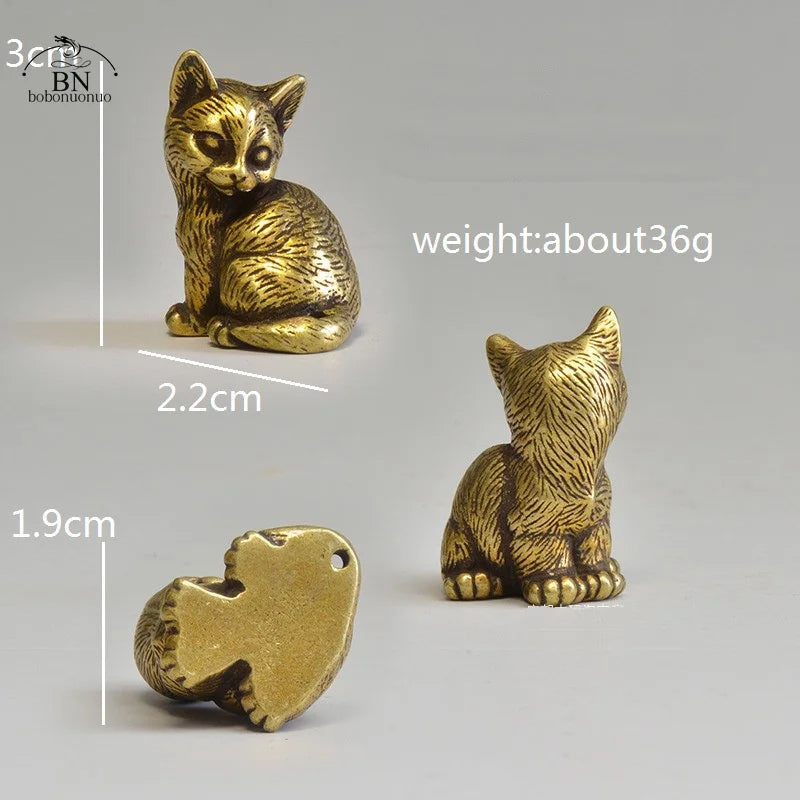 Brass Cat Figurines Miniature Desktop Ornaments Small Animal Tea Pet Home Decor
