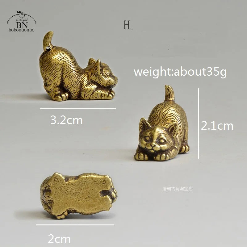 Brass Cat Figurines Miniature Desktop Ornaments Small Animal Tea Pet Home Decor
