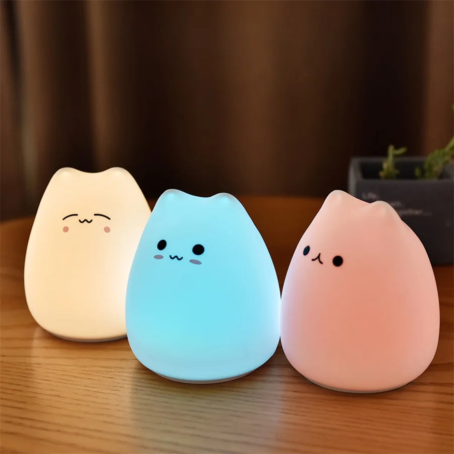 Soft Silicone Cat Night Light – 7-Color Touch Sensor LED Lamp for Kids & Baby Bedrooms