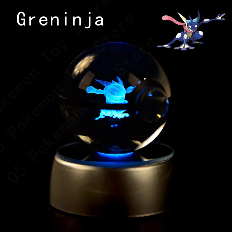 Pokemon 3D Crystal Ball Night Light - Glass Pokeball LED Lamp with Pikachu, Mewtwo & Gengar