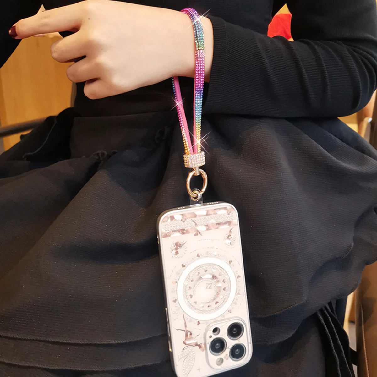 Rhinestone Phone Lanyard – Bling Crystal Wrist Strap & Phone Charm Chain for Women