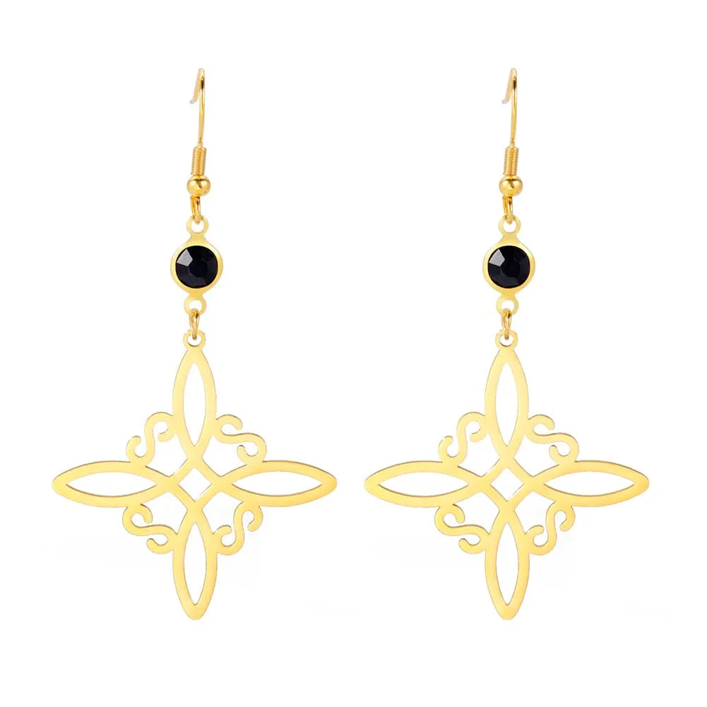 Goth Moon Phase Pentagram Earrings - Stainless Steel Witchy Dangle Jewelry