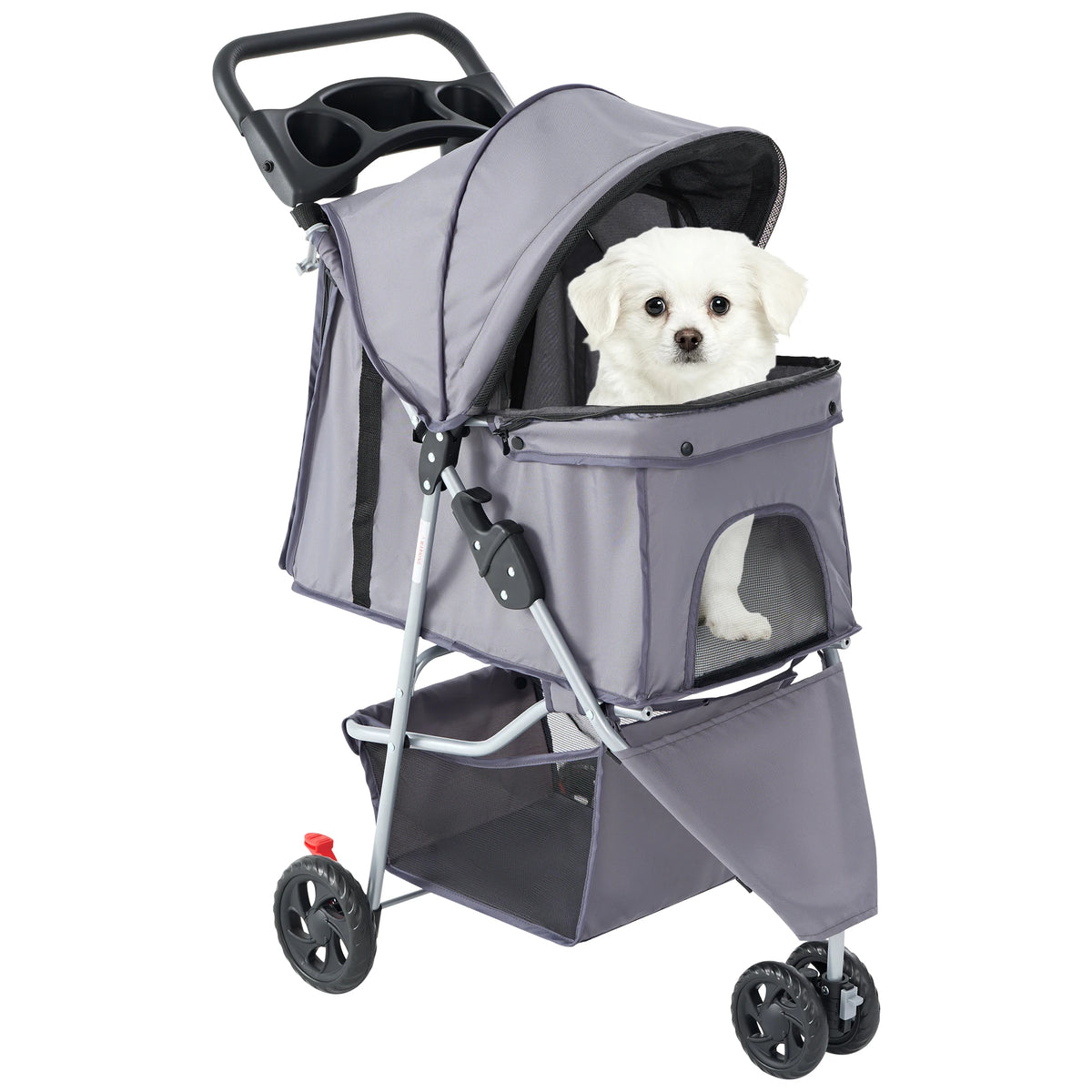 3-Wheel Foldable Pet Stroller – Lightweight Dog & Cat Carrier with Mesh Windows, Storage Basket & Cup Holder