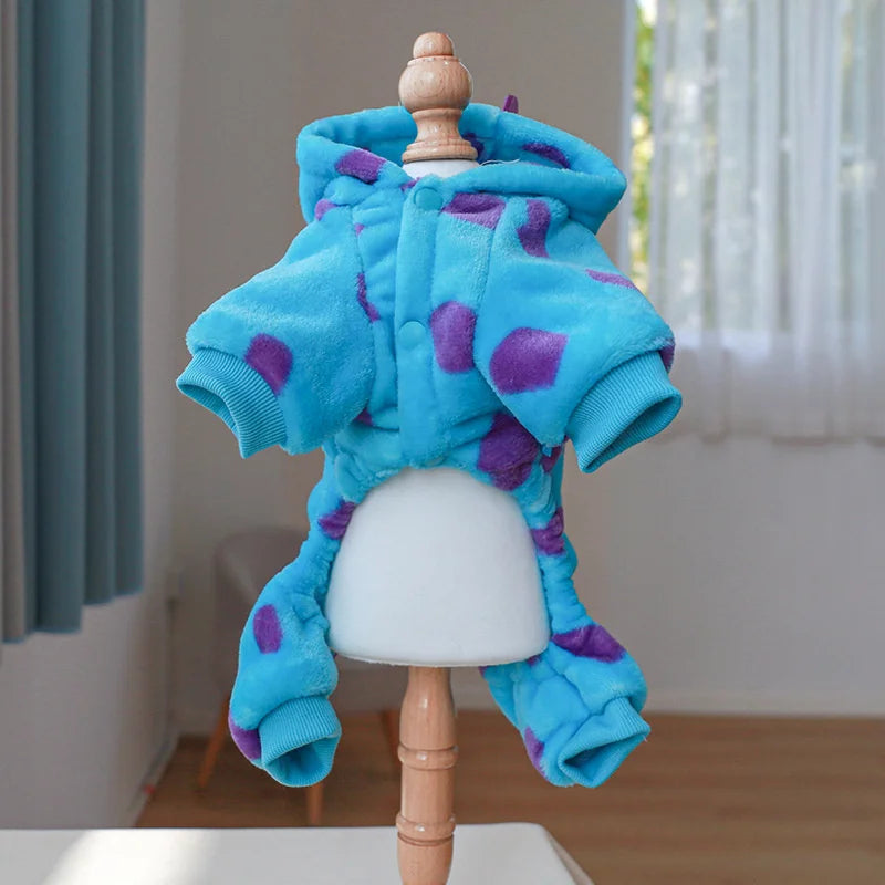 Plush Dinosaur Pajama Jumpsuit for Cats & Small Dogs – Cozy Winter Costume