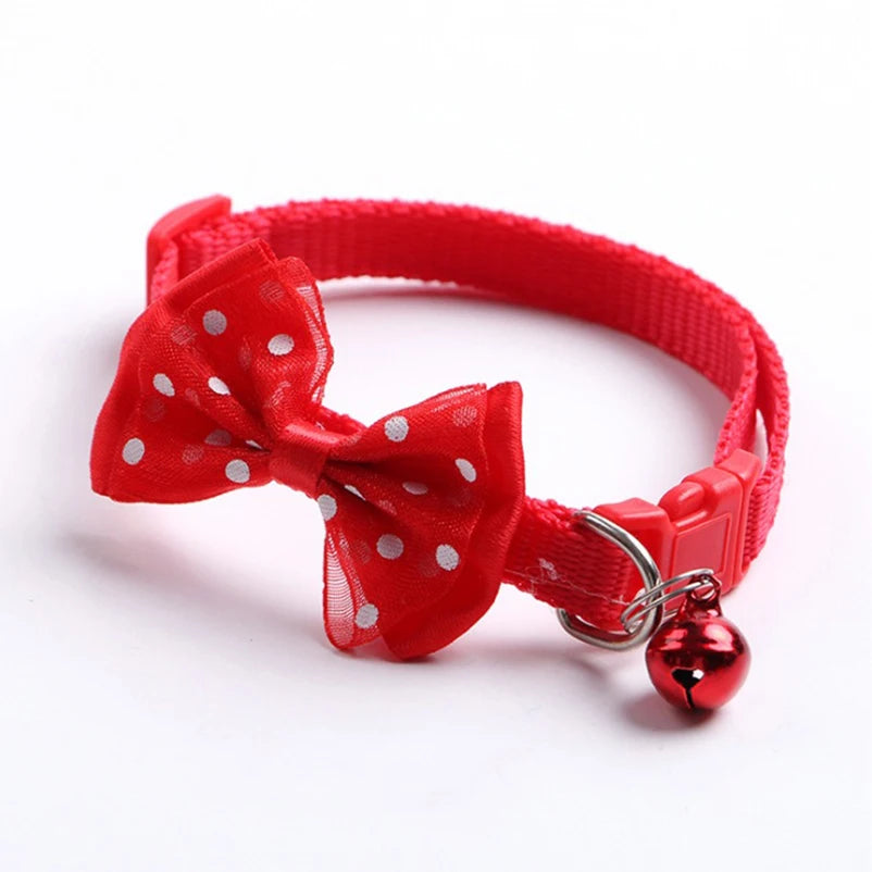 Cute Bow Dog and Cat Collar Set with Bell - Soft Comfortable Pet Accessory