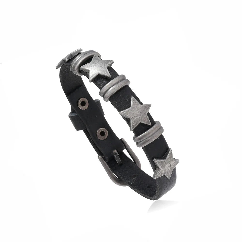 Punk Dark PU Leather Layered Wrap Bracelet for Women and Men – Gothic Chain Hip Hop Rock Jewelry