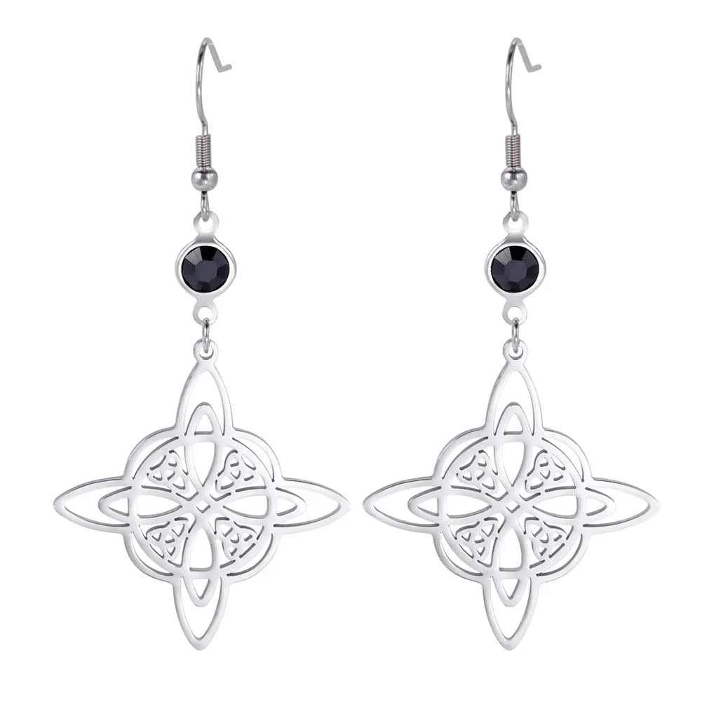 Goth Moon Phase Pentagram Earrings - Stainless Steel Witchy Dangle Jewelry