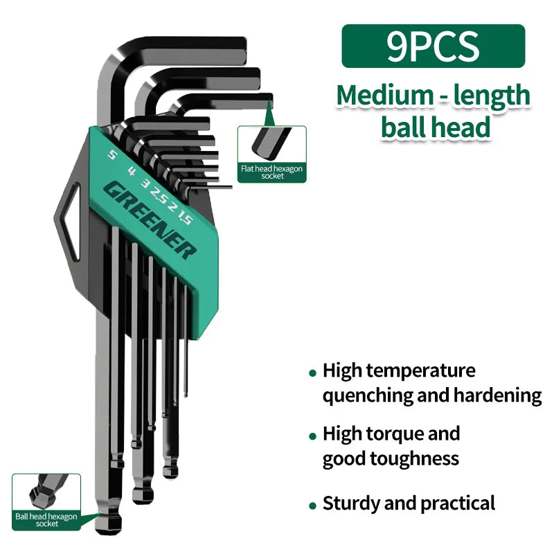 GREENERY L-Type Hex Key Set - High-Strength Metric Allen Wrench for Socket Screws