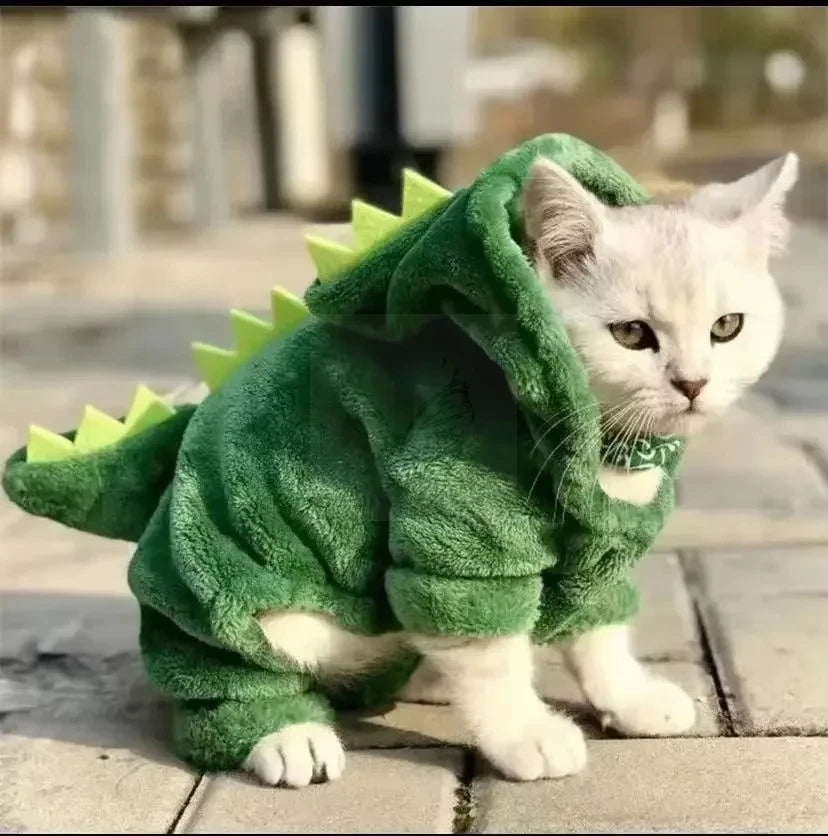 Dinosaur Fleece Hoodie for Cats & Small Dogs – Halloween Costume Warm Winter Coat