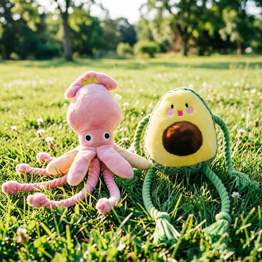 Dog Chew-Resistant Knot Doll Avocado Octopus Cat Interactive Squeaky Toy