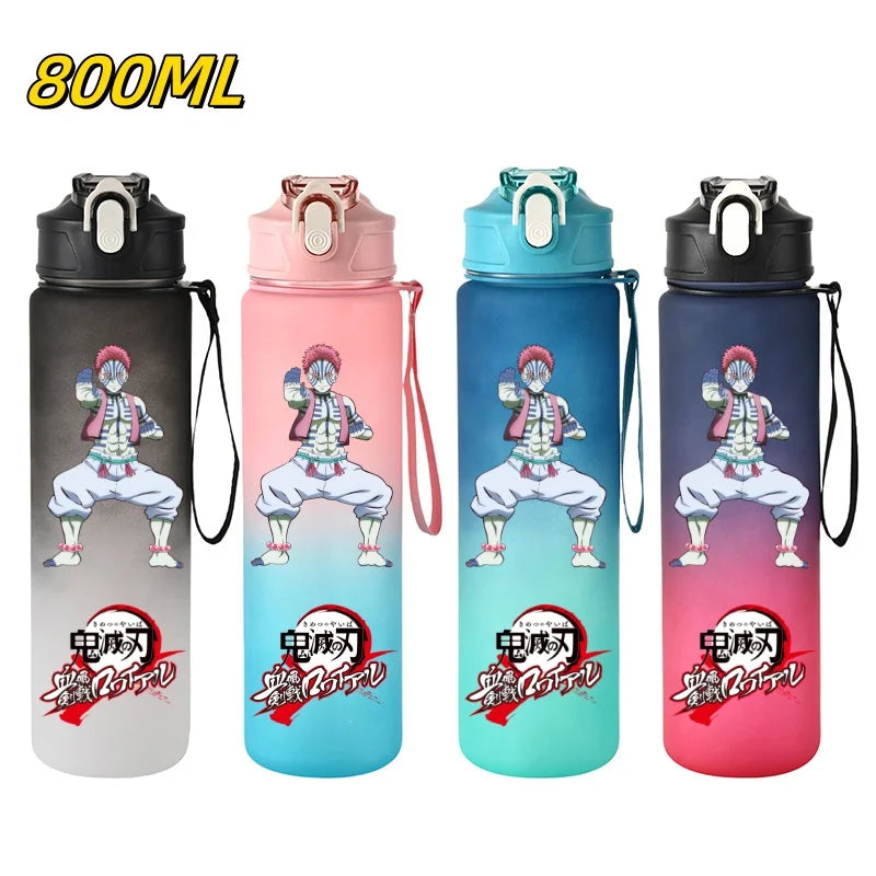 800ml Demon Slayer Water Bottle with Straw, Tanjiro Nezuko Anime Sports Cup