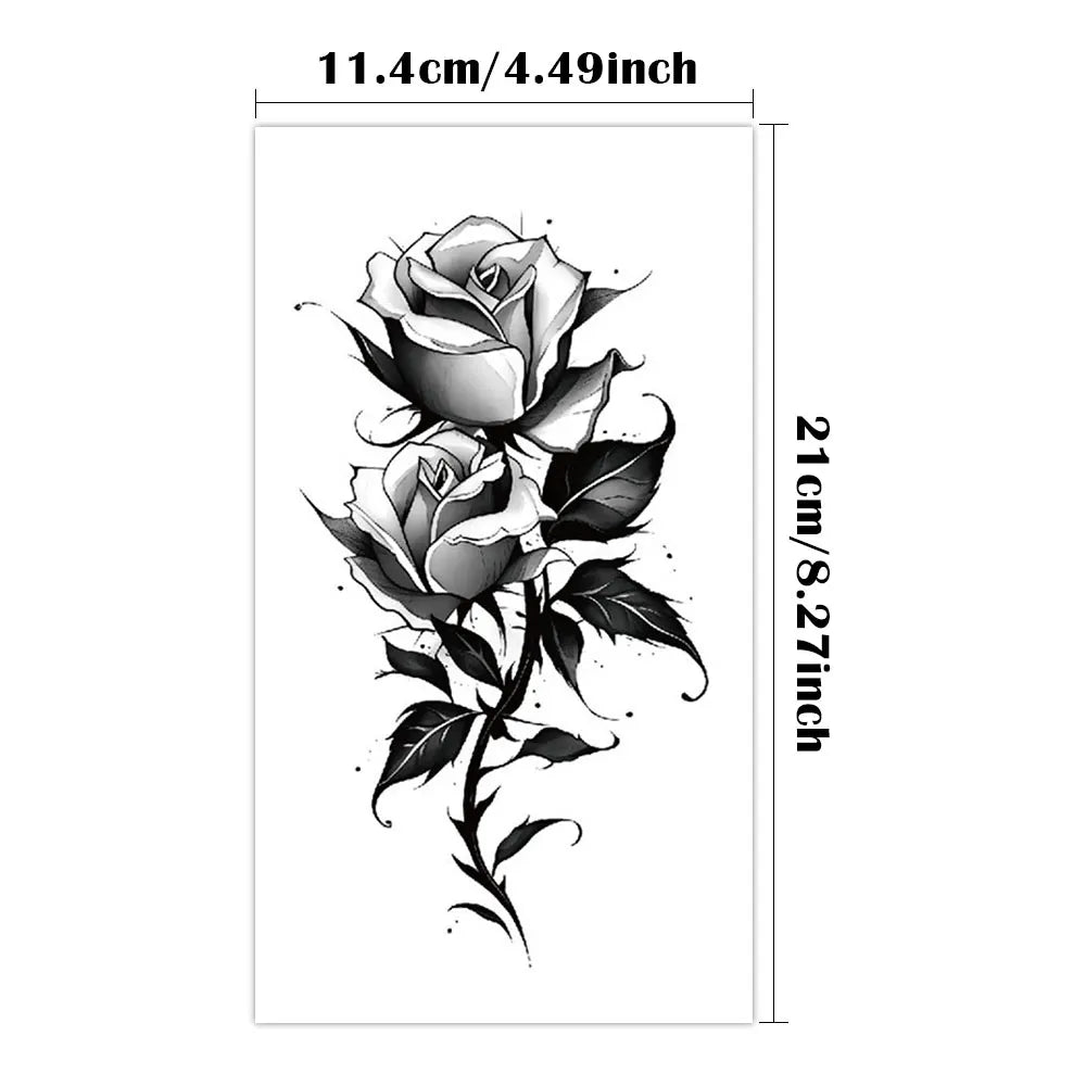 2pcs Black Rose Butterfly Waterproof Temporary Tattoo Stickers, Floral Body Art